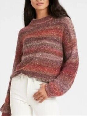 Banana Republic Ombre Sequin Crewneck Sweater in Red and Pink Stripes
